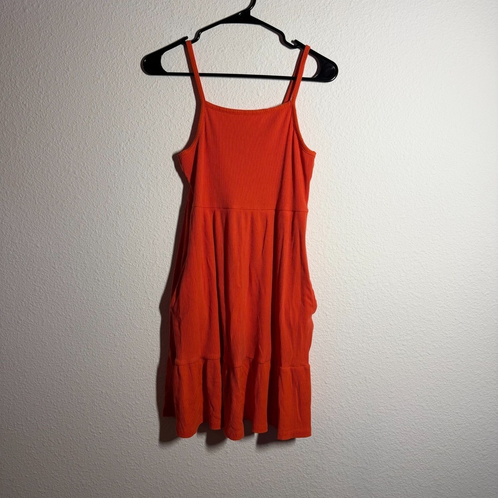 Old Navy Fit & Flare Dress Girls XL 14-16 Orange Ribbed Knit Casual Sleeveless